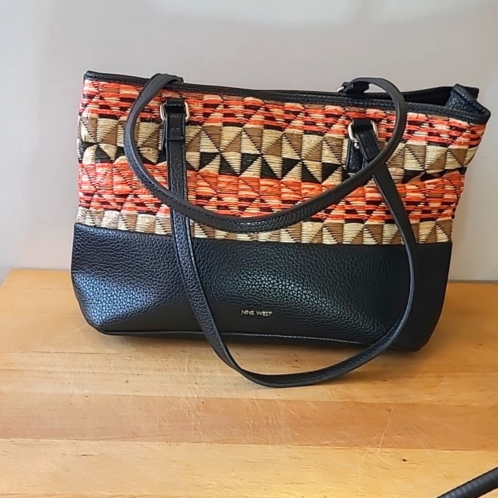 Nine West Womens South Western Design Black Orange Tan and Brown Shoulde…